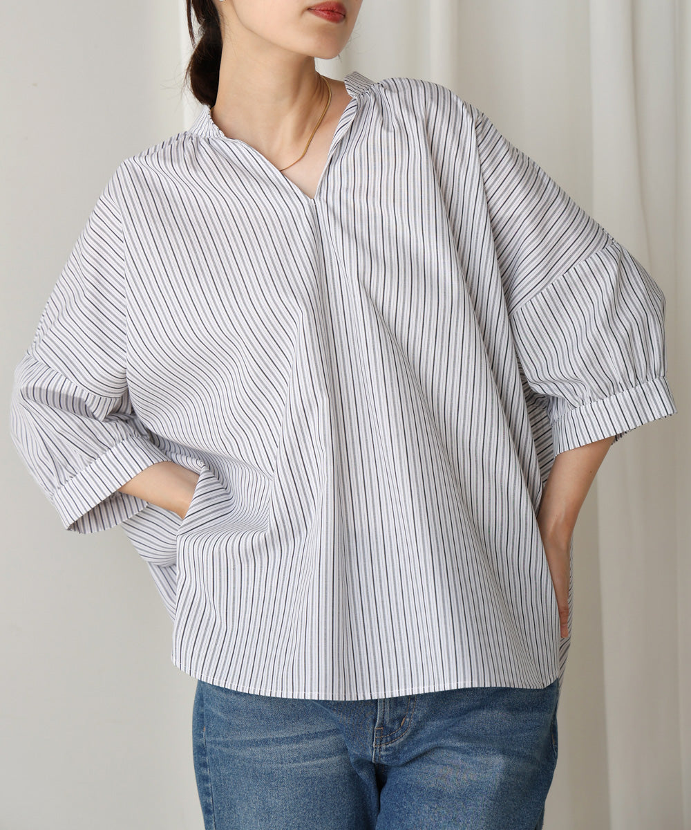 バックギャザー5分袖トップス