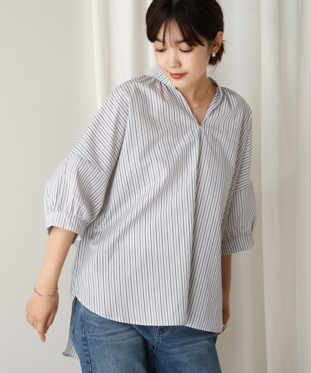 バックギャザー5分袖トップス