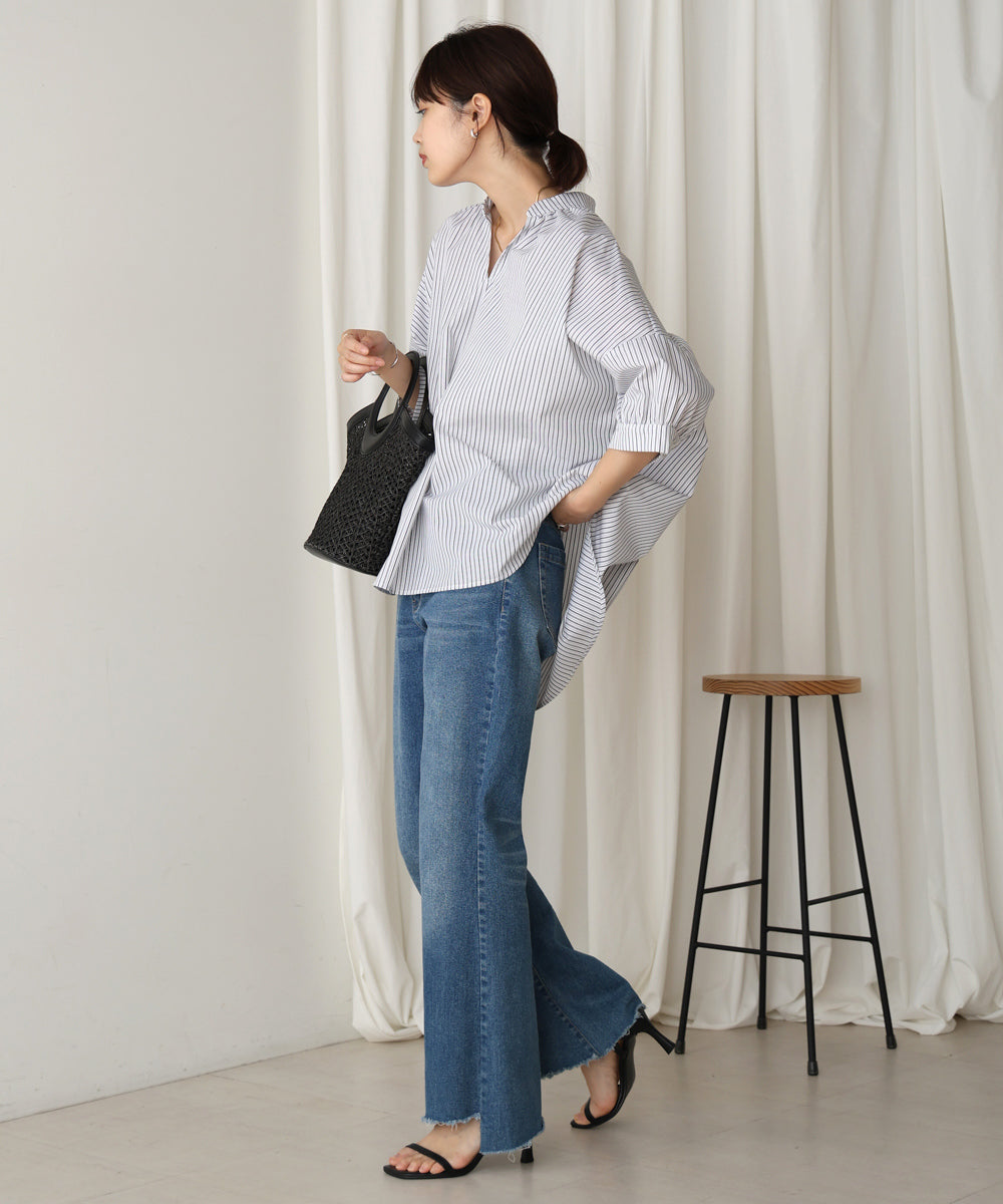 バックギャザー5分袖トップス