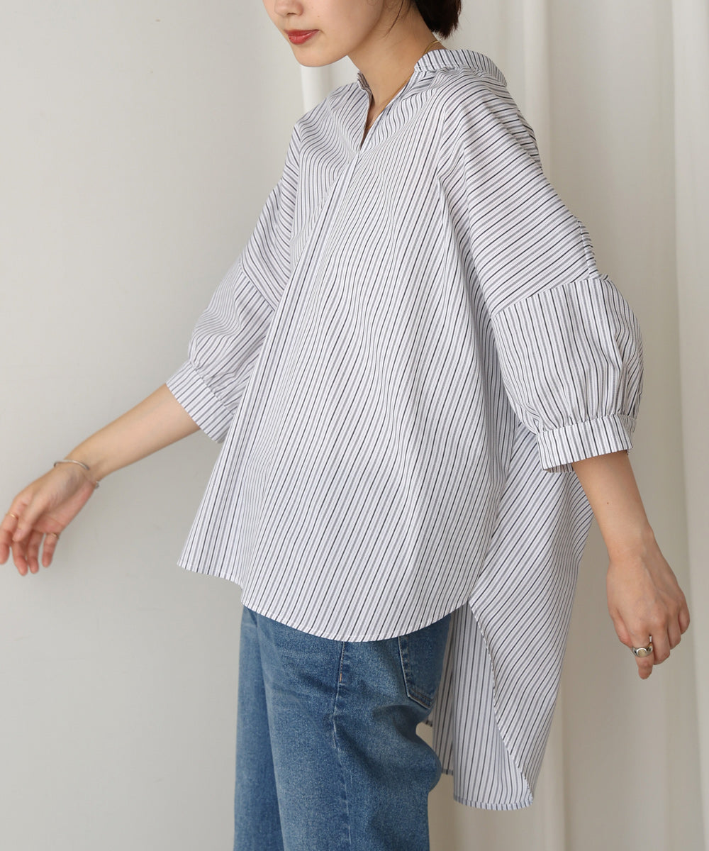 バックギャザー5分袖トップス