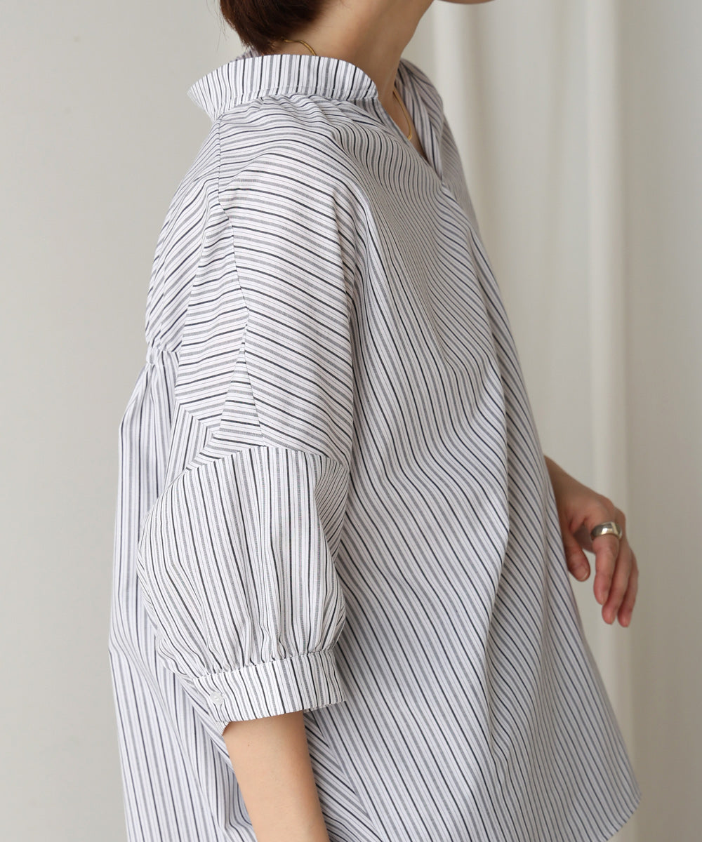 バックギャザー5分袖トップス