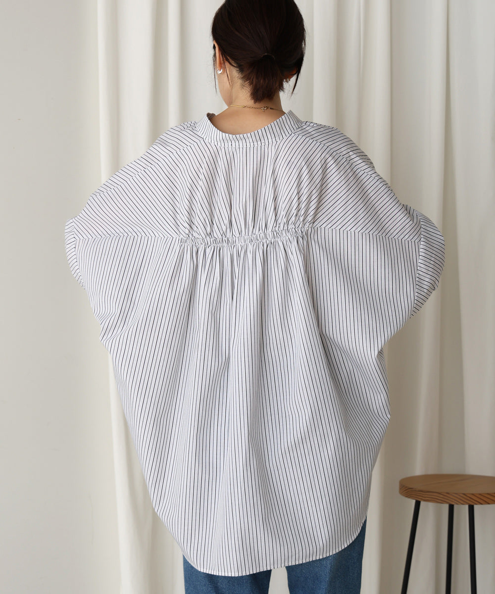 バックギャザー5分袖トップス