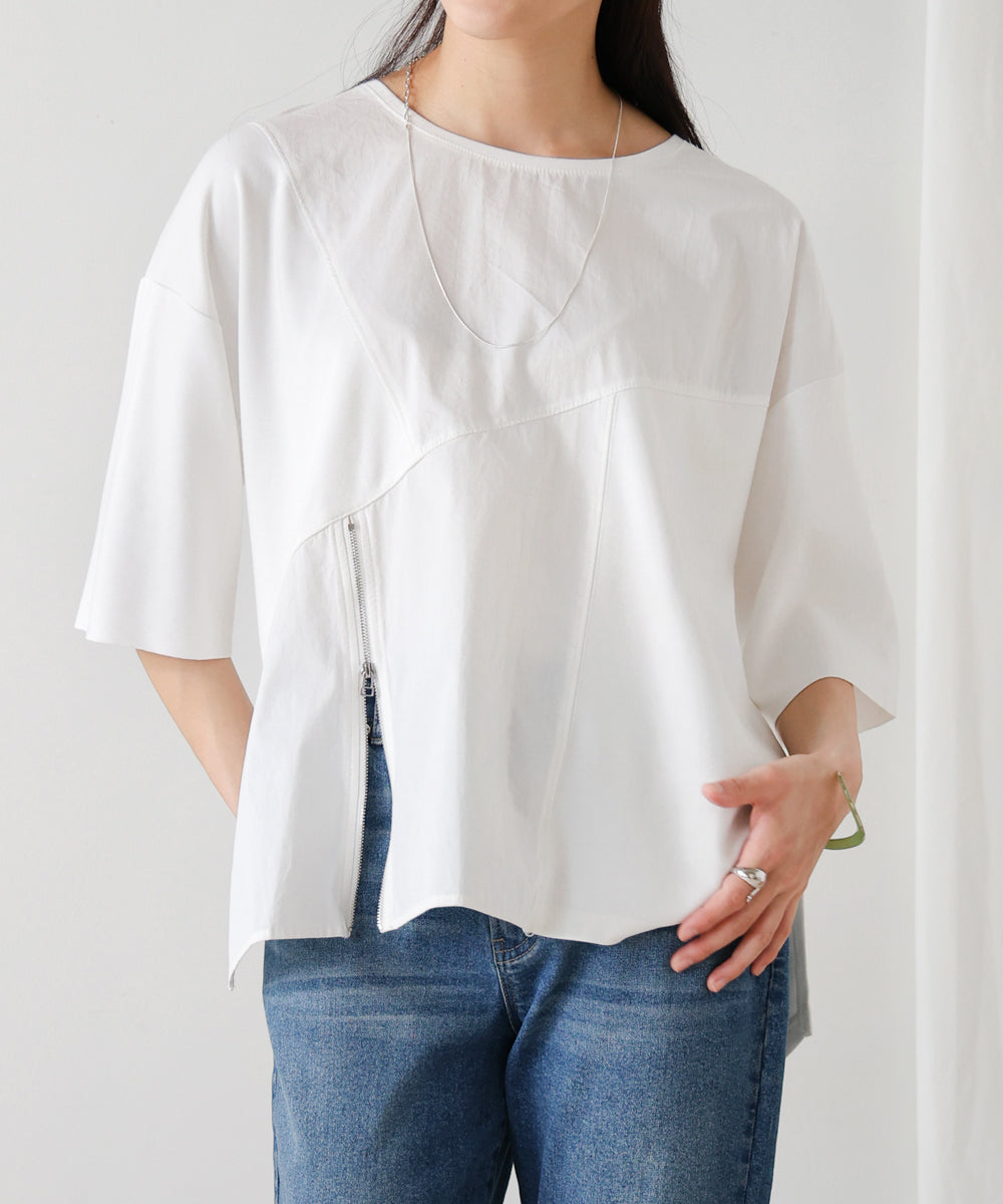 異素材パネルジップTシャツ