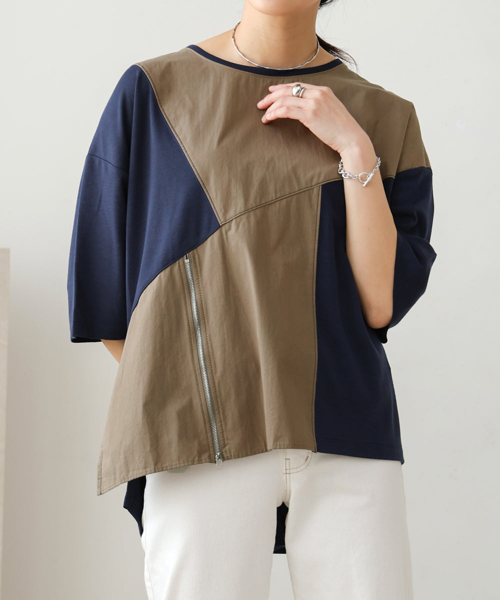 異素材パネルジップTシャツ