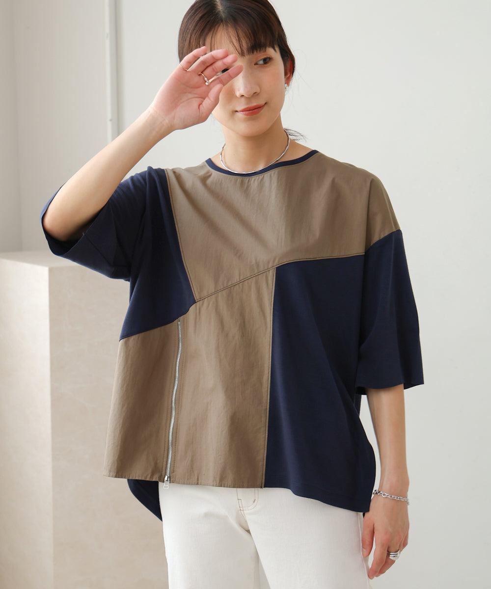 異素材パネルジップTシャツ