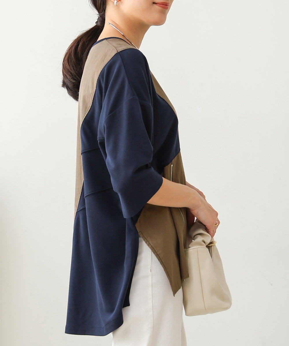 異素材パネルジップTシャツ