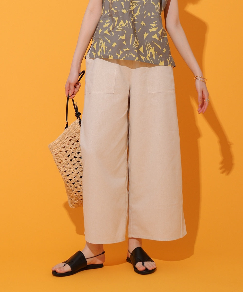 ウエストベルトリネンワイドパンツ