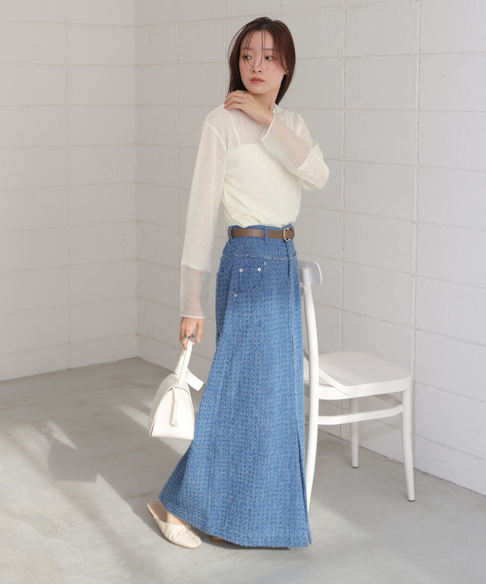 袖シアーラメベーシックカットソートップス