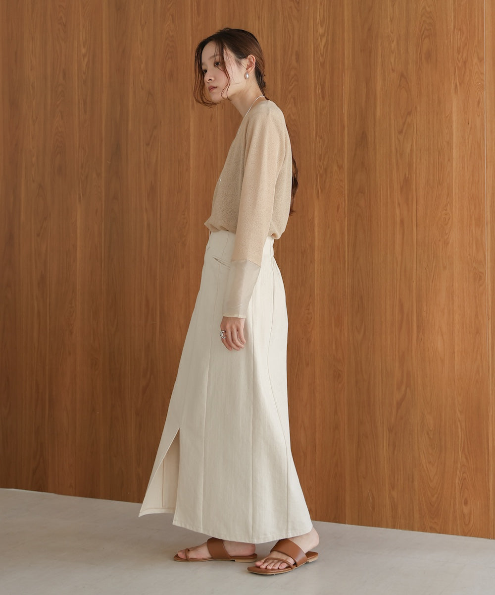 袖シアーラメベーシックカットソートップス