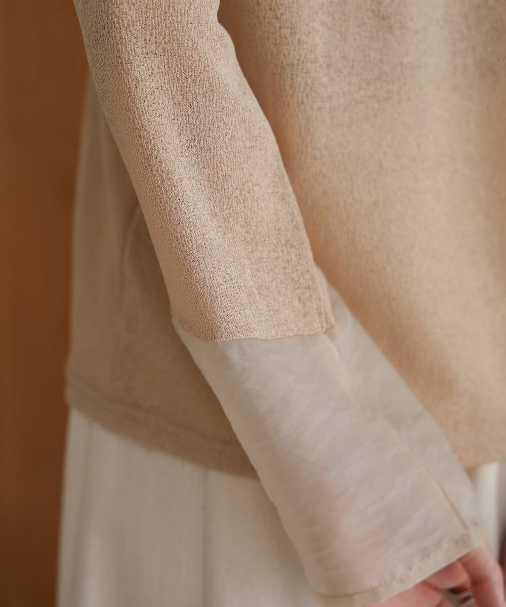 袖シアーラメベーシックカットソートップス