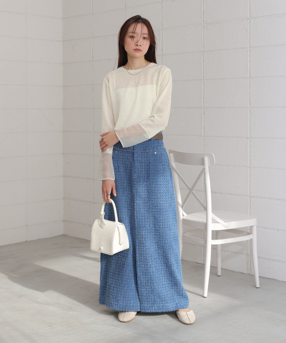 袖シアーラメベーシックカットソートップス