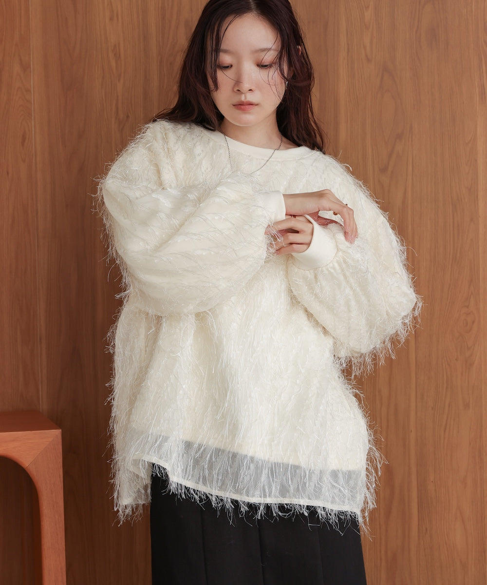 シアーシャギーレイヤードスウェットトップス