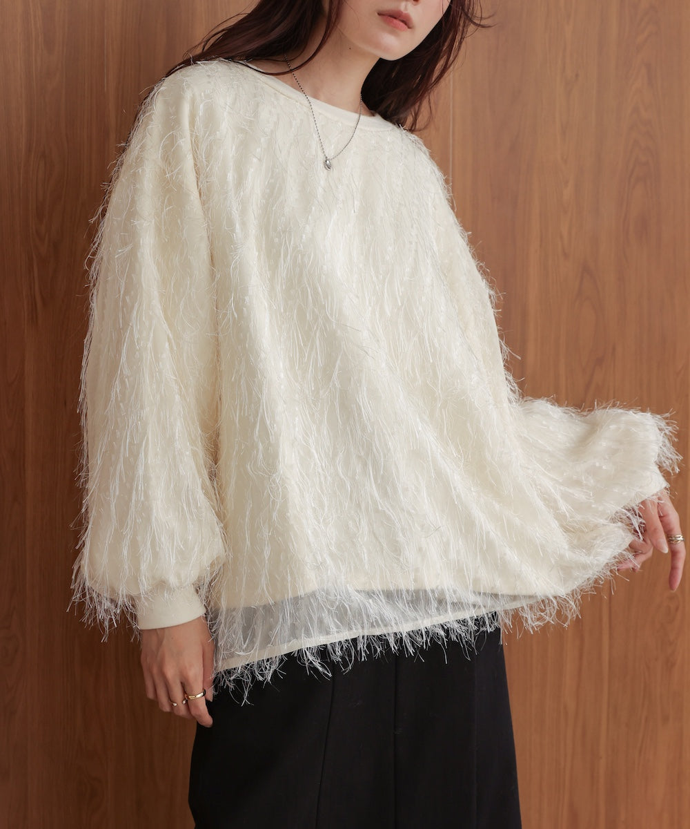 シアーシャギーレイヤードスウェットトップス