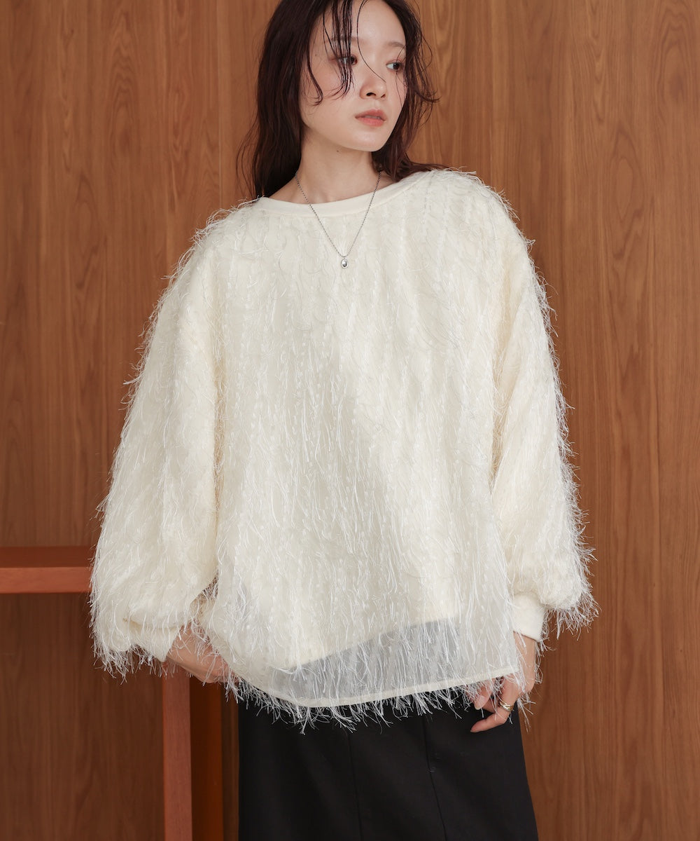 シアーシャギーレイヤードスウェットトップス