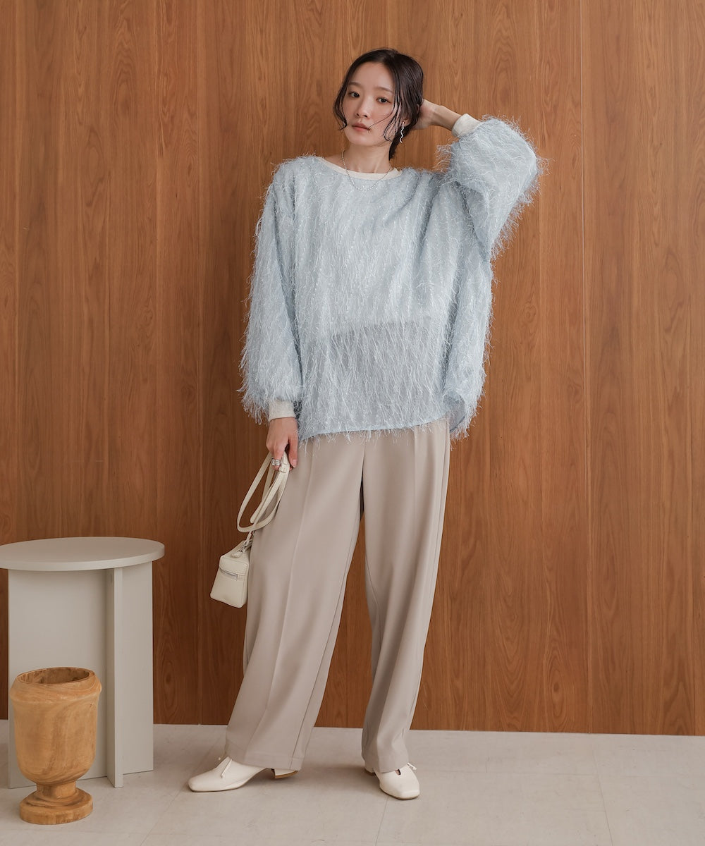 シアーシャギーレイヤードスウェットトップス