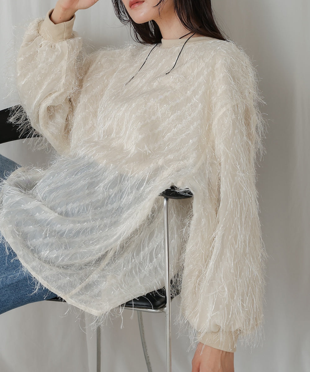 シアーシャギーレイヤードスウェットトップス