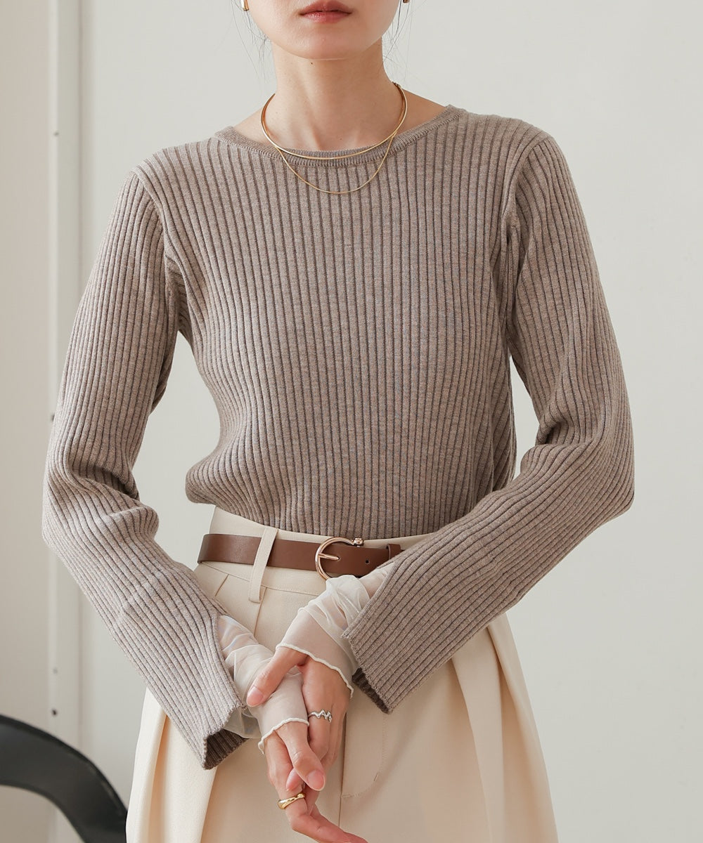 (選べるネック)チュールレイヤードリブニット