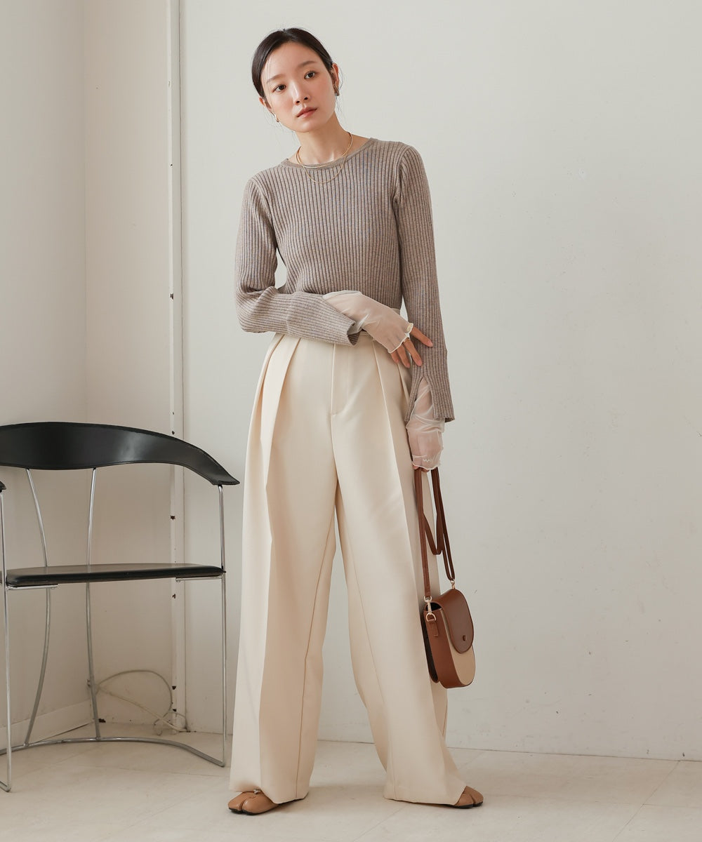 (選べるネック)チュールレイヤードリブニット