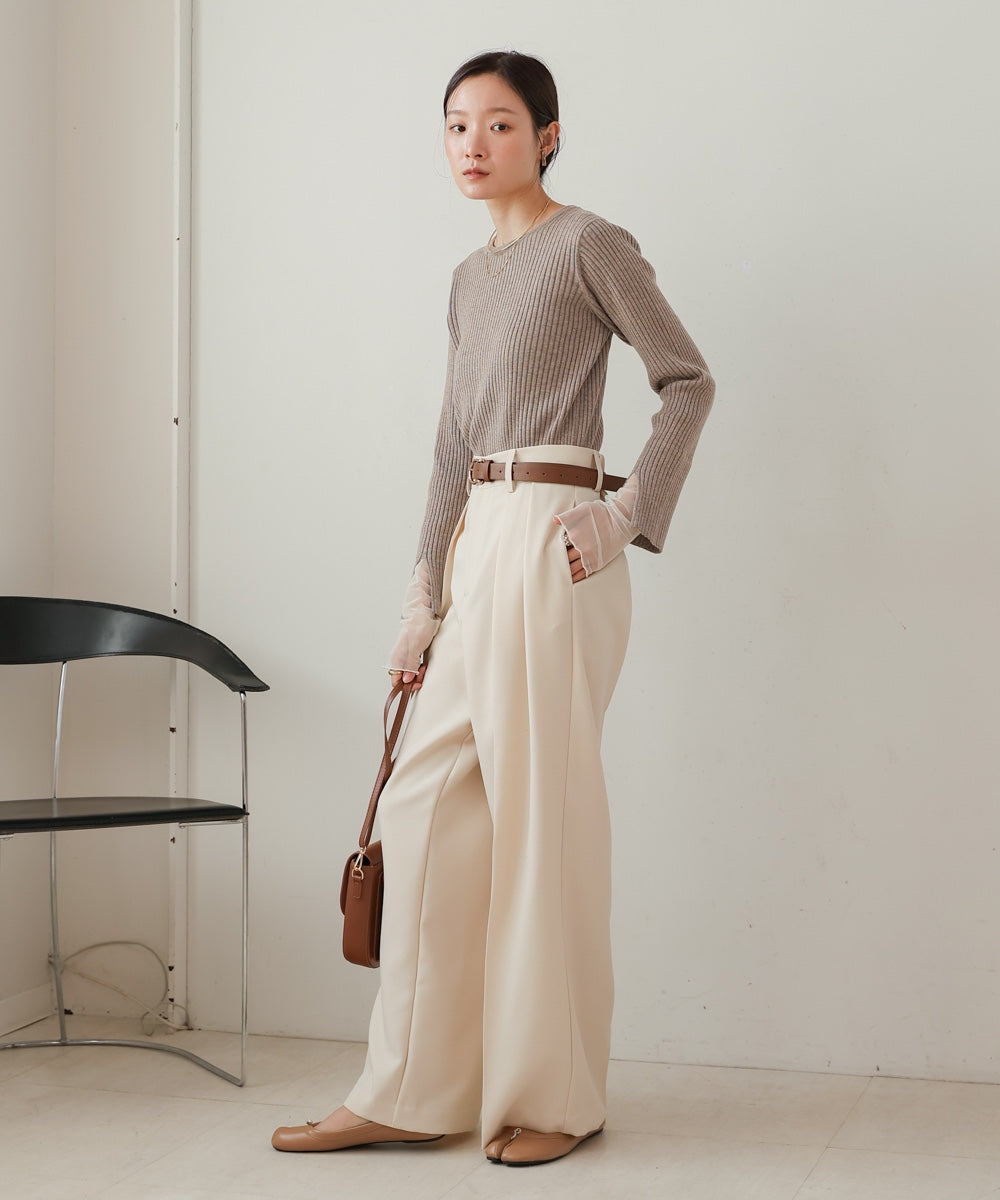 (選べるネック)チュールレイヤードリブニット