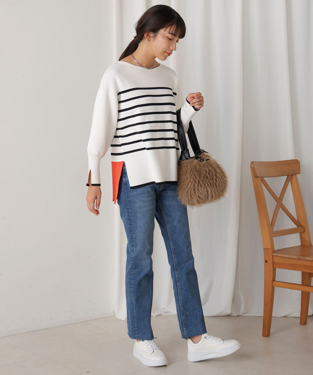 バックカラーブロッキングプルオーバー