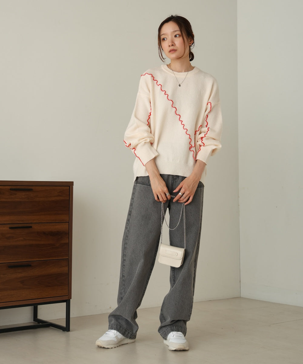 【大人気ニット/5色展開/セットアップ対応】ウェーブメロウニットトップス