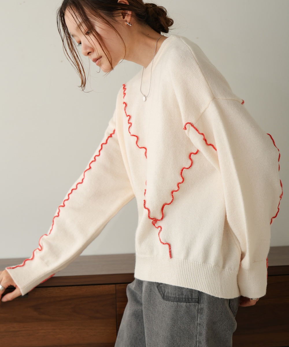 【大人気ニット/5色展開/セットアップ対応】ウェーブメロウニットトップス