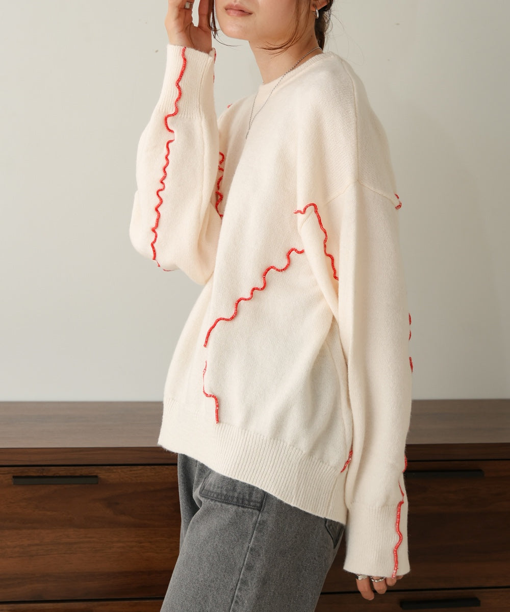 【大人気ニット/5色展開/セットアップ対応】ウェーブメロウニットトップス