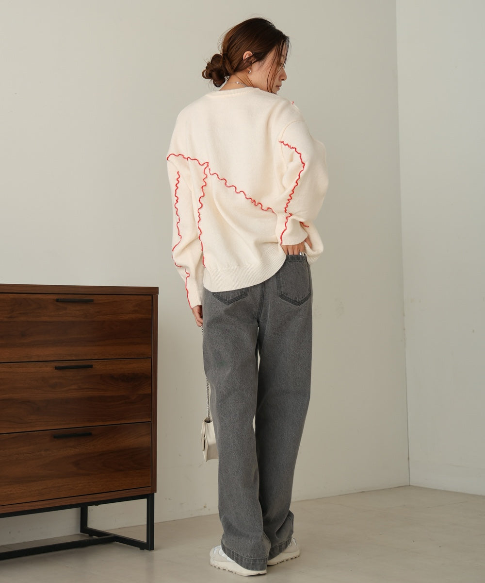 【大人気ニット/5色展開/セットアップ対応】ウェーブメロウニットトップス