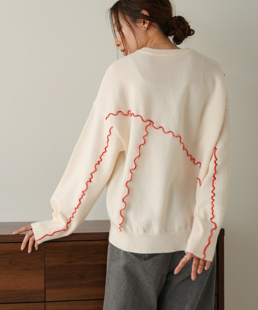 【大人気ニット/5色展開/セットアップ対応】ウェーブメロウニットトップス