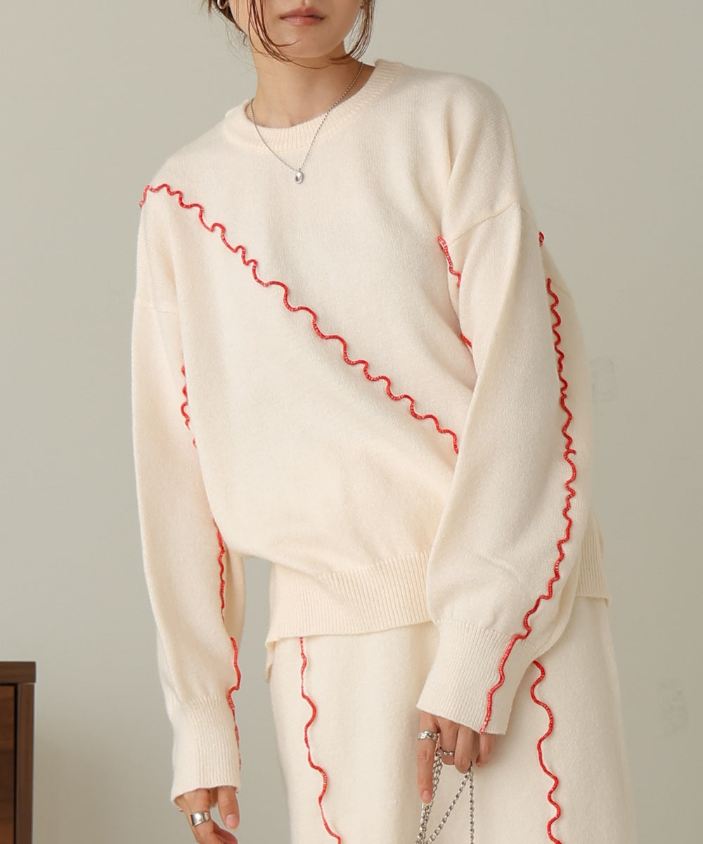 【大人気ニット/5色展開/セットアップ対応】ウェーブメロウニットトップス