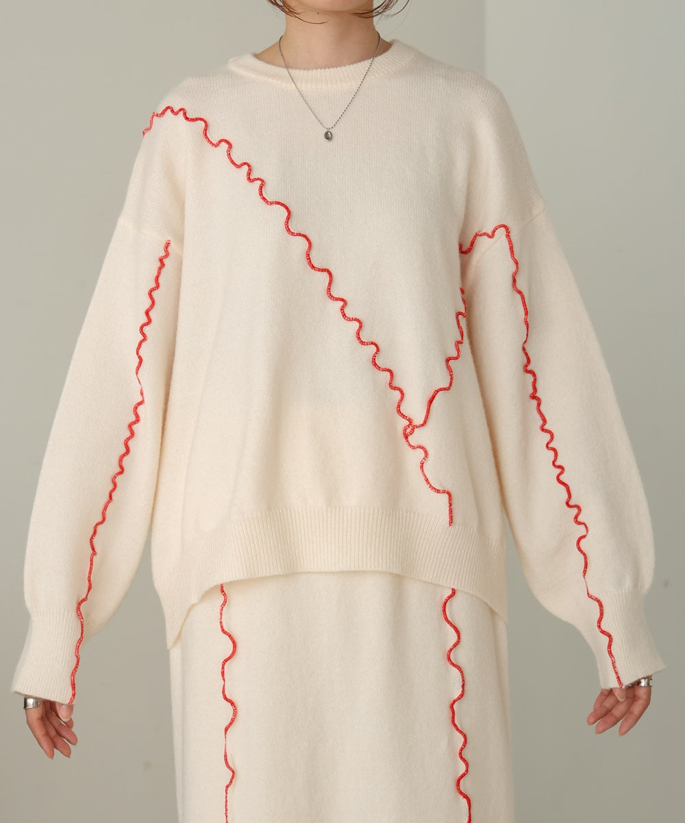 【大人気ニット/5色展開/セットアップ対応】ウェーブメロウニットトップス