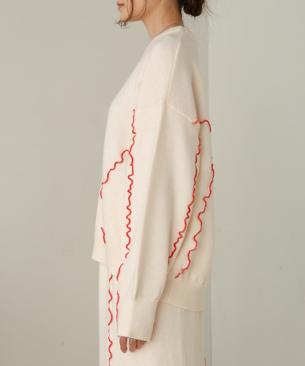 【大人気ニット/5色展開/セットアップ対応】ウェーブメロウニットトップス