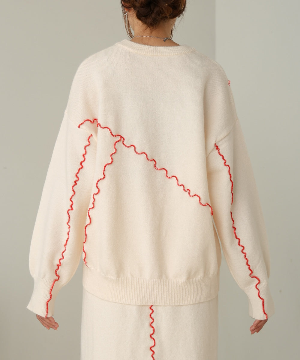 【大人気ニット/5色展開/セットアップ対応】ウェーブメロウニットトップス