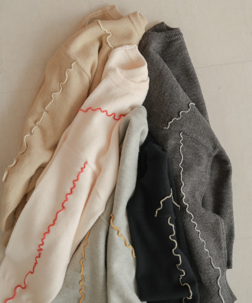 【大人気ニット/5色展開/セットアップ対応】ウェーブメロウニットトップス