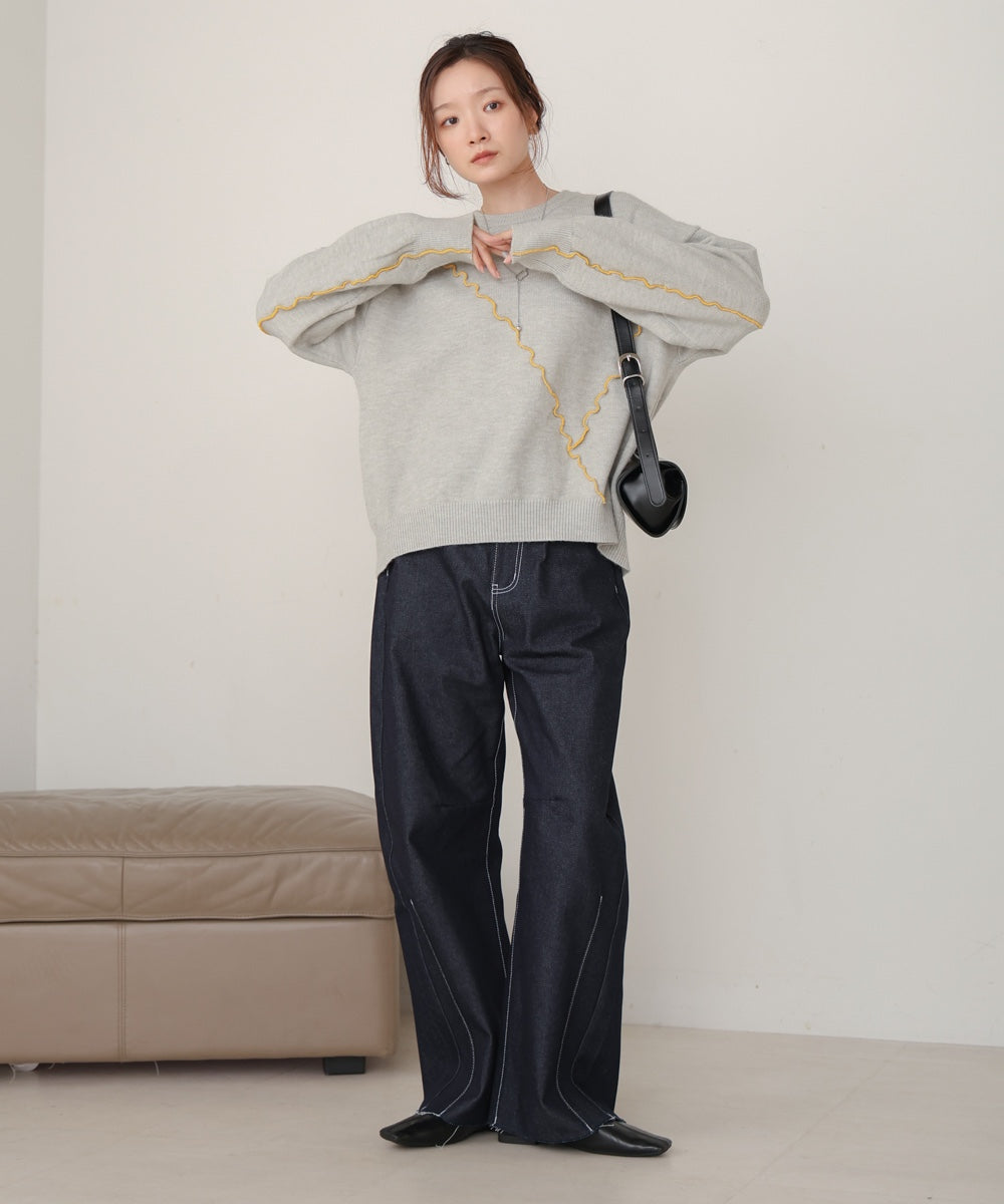 【大人気ニット/5色展開/セットアップ対応】ウェーブメロウニットトップス