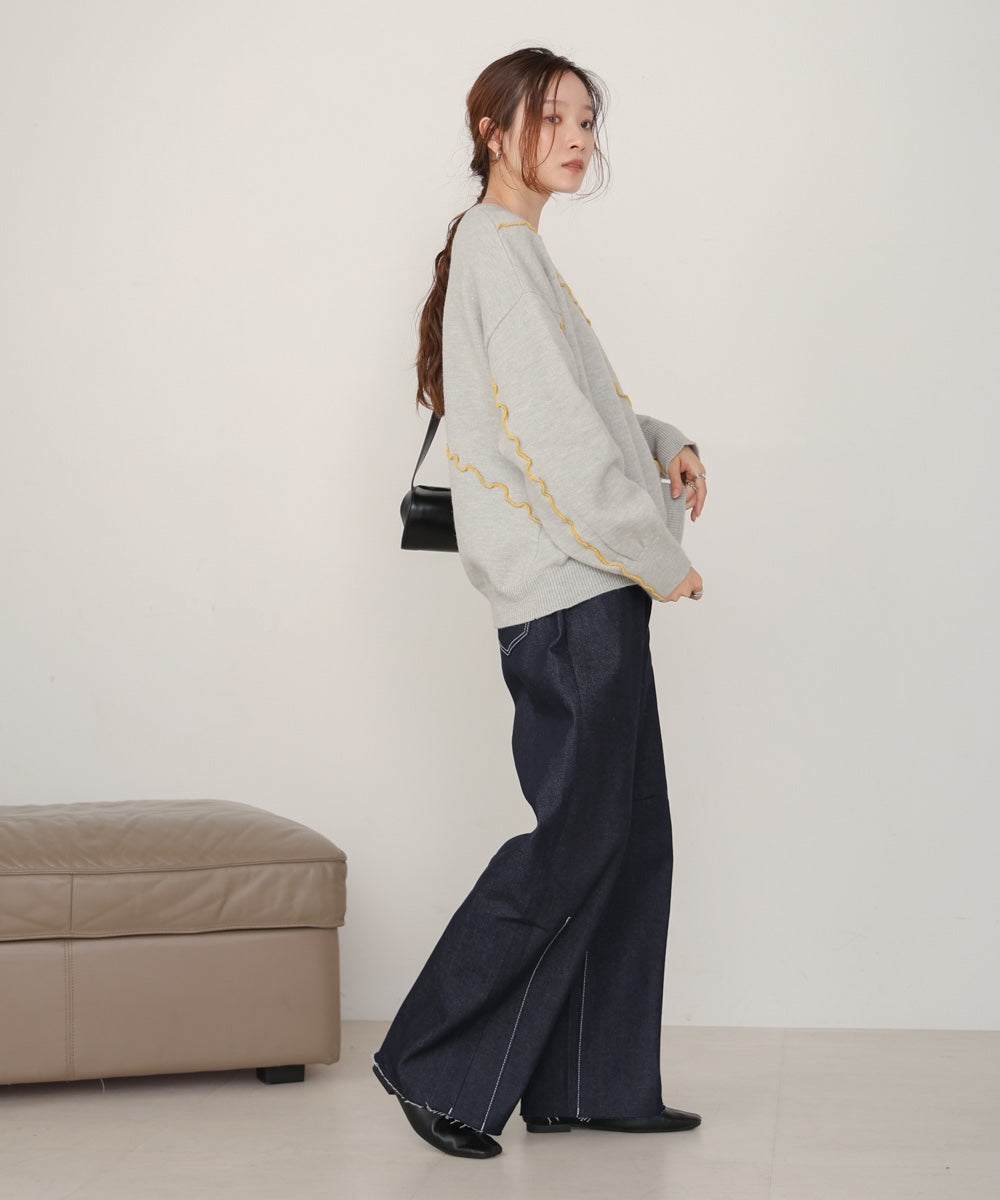 【大人気ニット/5色展開/セットアップ対応】ウェーブメロウニットトップス