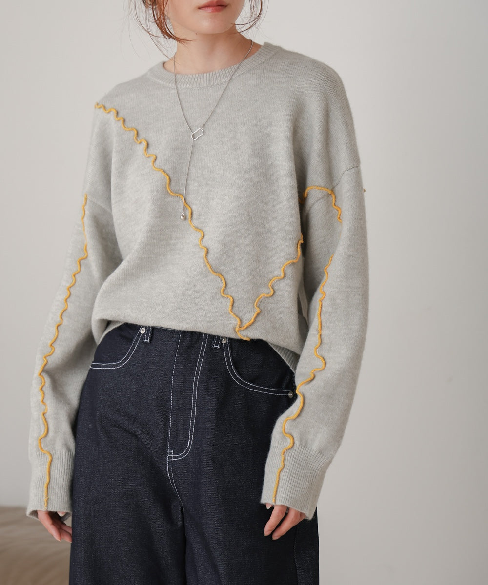 【大人気ニット/5色展開/セットアップ対応】ウェーブメロウニットトップス