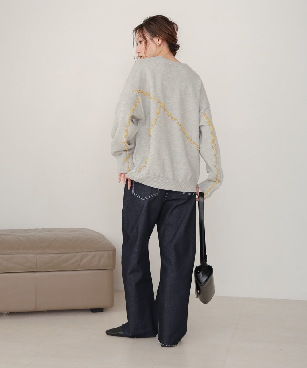 【大人気ニット/5色展開/セットアップ対応】ウェーブメロウニットトップス