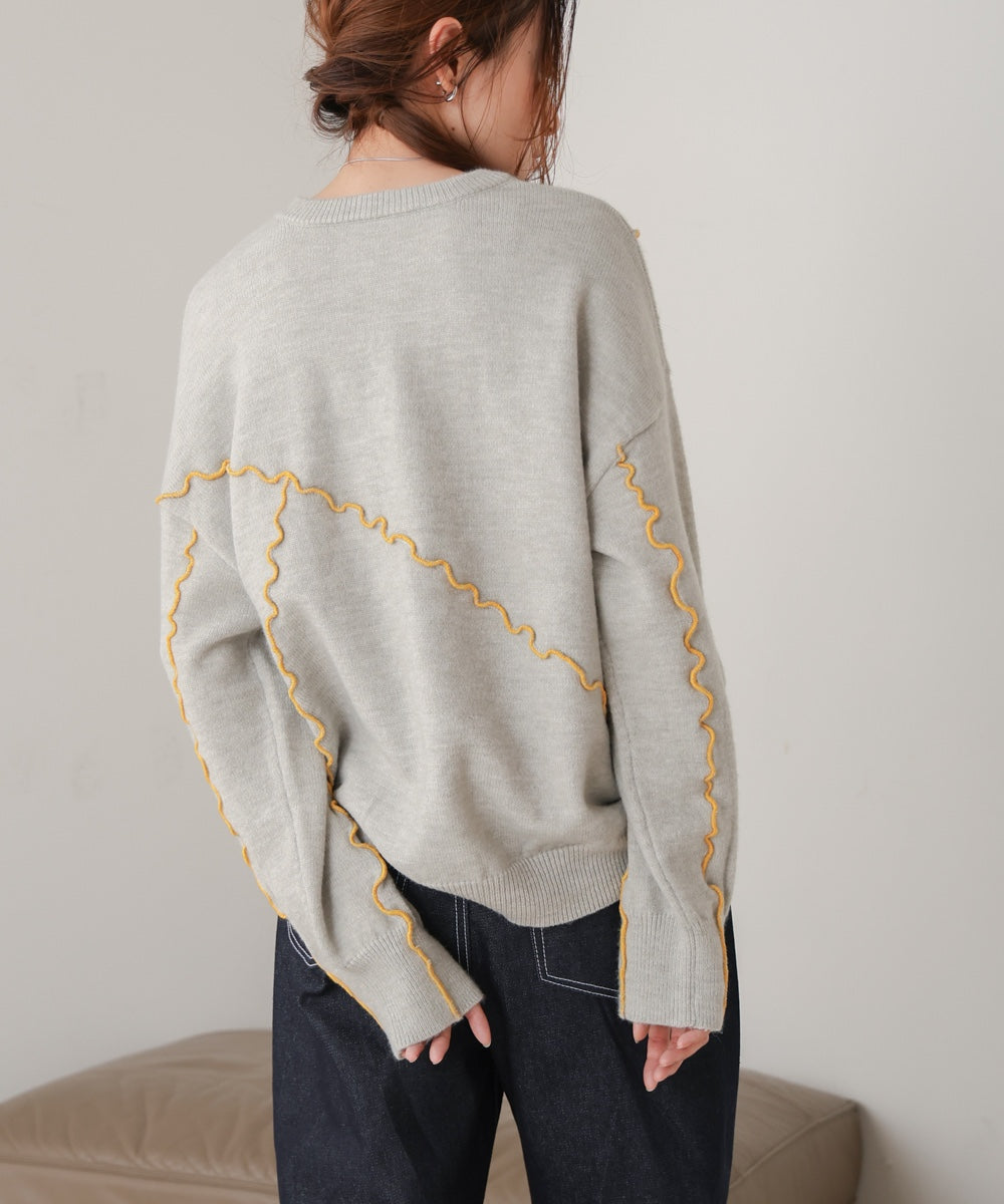 【大人気ニット/5色展開/セットアップ対応】ウェーブメロウニットトップス