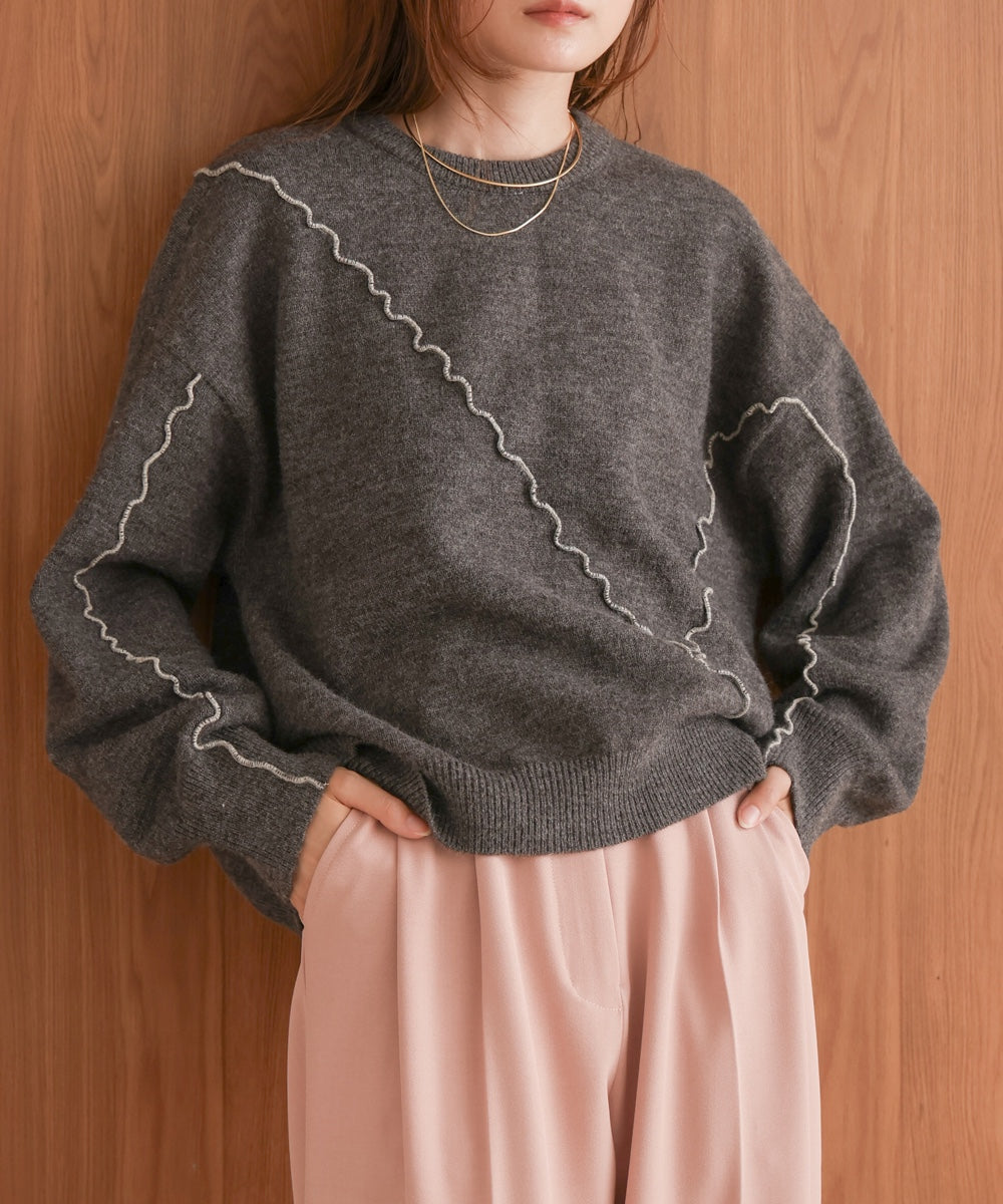 【大人気ニット/5色展開/セットアップ対応】ウェーブメロウニットトップス
