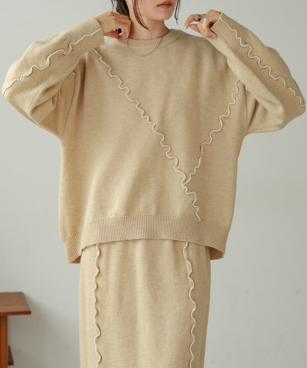 【大人気ニット/5色展開/セットアップ対応】ウェーブメロウニットトップス