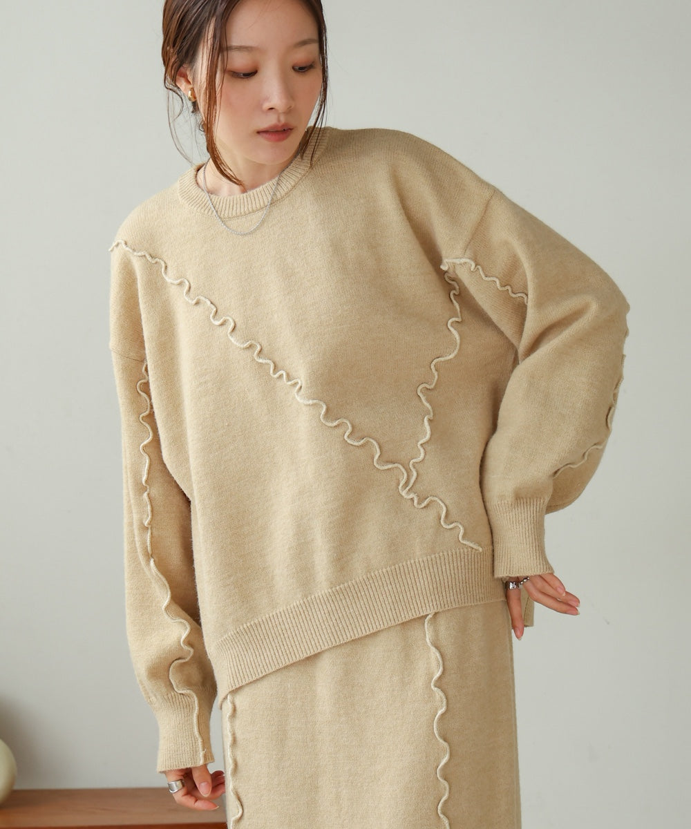 【大人気ニット/5色展開/セットアップ対応】ウェーブメロウニットトップス