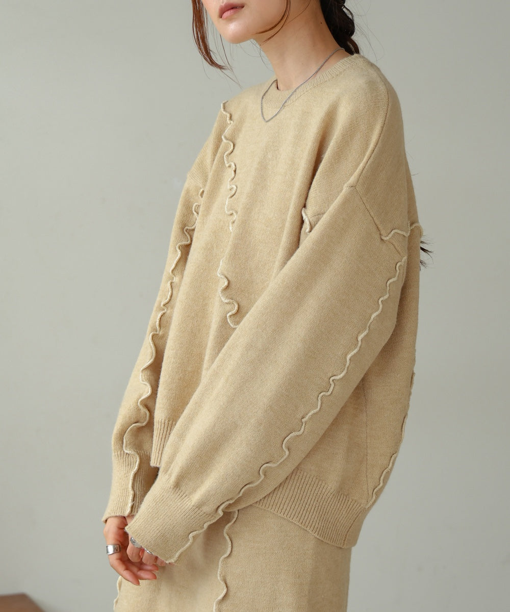 【大人気ニット/5色展開/セットアップ対応】ウェーブメロウニットトップス