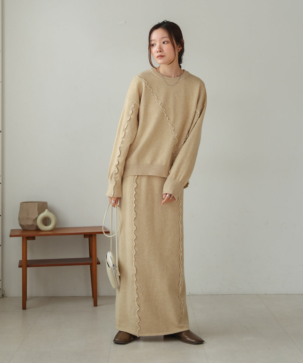 【大人気ニット/5色展開/セットアップ対応】ウェーブメロウニットトップス