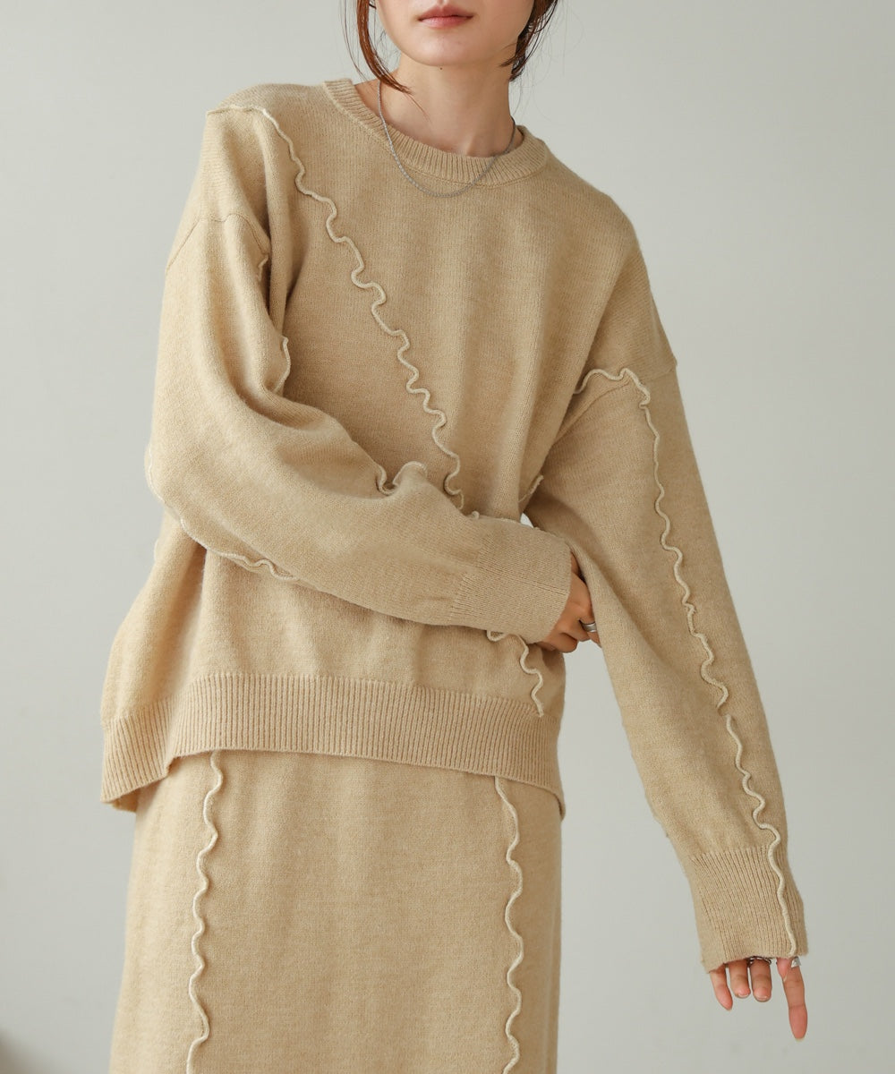 【大人気ニット/5色展開/セットアップ対応】ウェーブメロウニットトップス