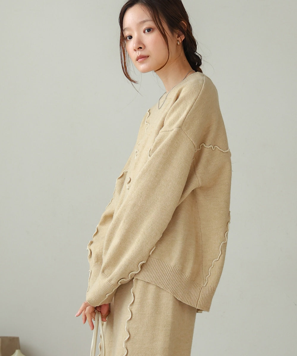 【大人気ニット/5色展開/セットアップ対応】ウェーブメロウニットトップス