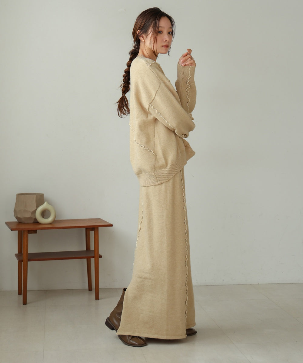 【大人気ニット/5色展開/セットアップ対応】ウェーブメロウニットトップス