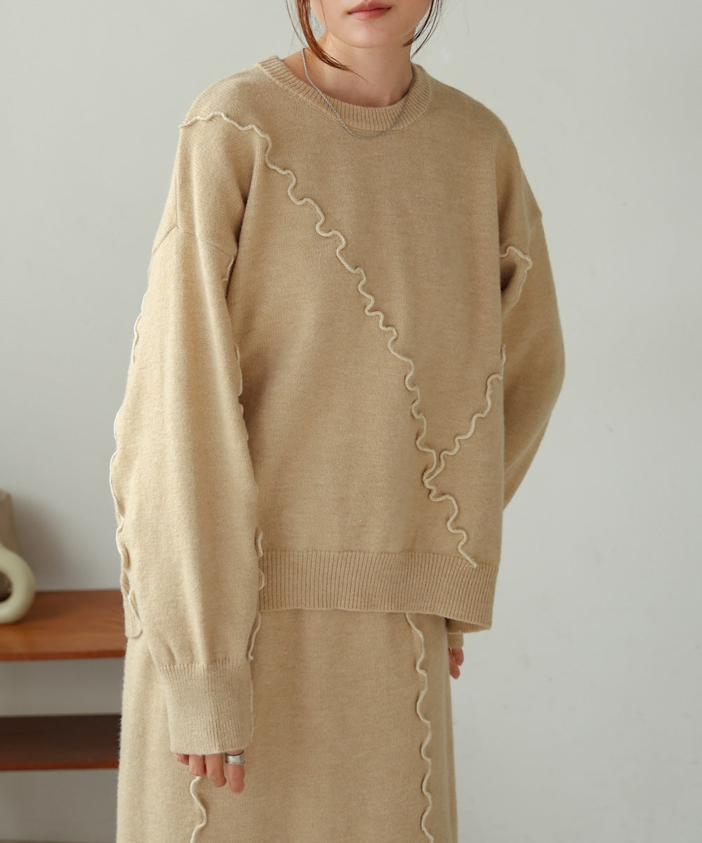 【大人気ニット/5色展開/セットアップ対応】ウェーブメロウニットトップス