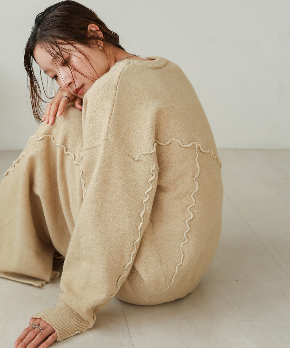 【大人気ニット/5色展開/セットアップ対応】ウェーブメロウニットトップス