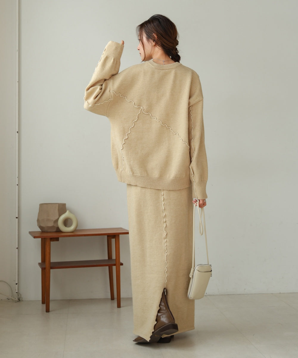 【大人気ニット/5色展開/セットアップ対応】ウェーブメロウニットトップス